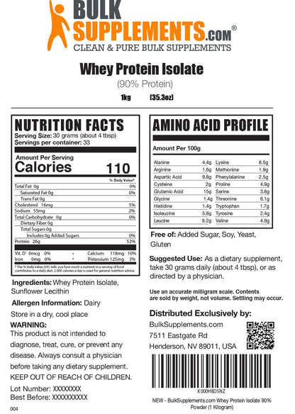 BULKSUPPLEMENTS.COM Whey Protein Isolate Powder - Unflavored Protein Powder