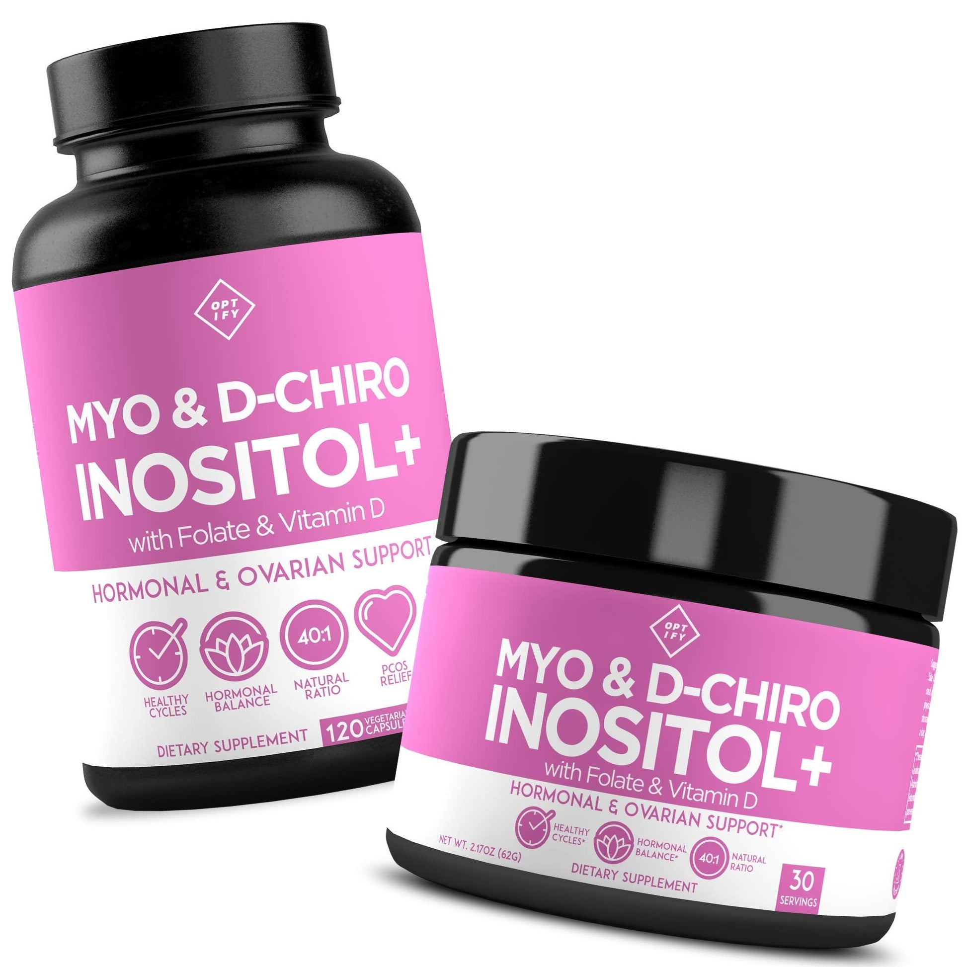 Premium Inositol Supplement Bundle - Myo-Inositol and D-Chiro Inositol Plus Folate 