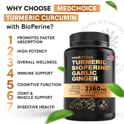 4-in-1 Supplement with Turmeric, Garlic, Ginger Root, and Black Pepper - 120 Capsules