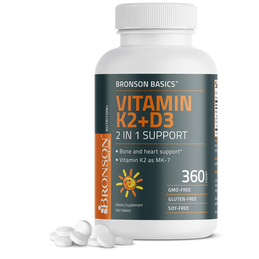 Bronson Basics Vitamin K2 D3 (MK7) Supplement Non-GMO Formula 5000IU (125 mcg) 