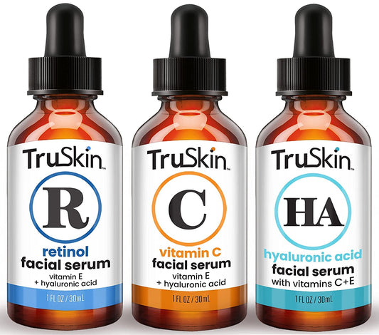 TruSkin Face Serum Trio – Hyaluronic Acid, Vitamin C & Retinol Serum for Face – Anti Aging