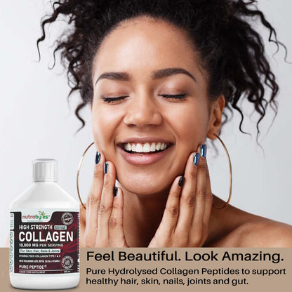 Collagen Liquid 10000mg, Hydrolysed Peptides | Hyaluronic Acid, Biotin, Silica, Vitamin C, Vitamin B12