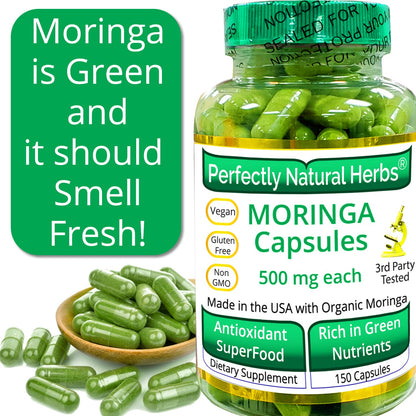 150 Moringa Capsules Made With USDA Certified Organic Moringa Leaf Powder