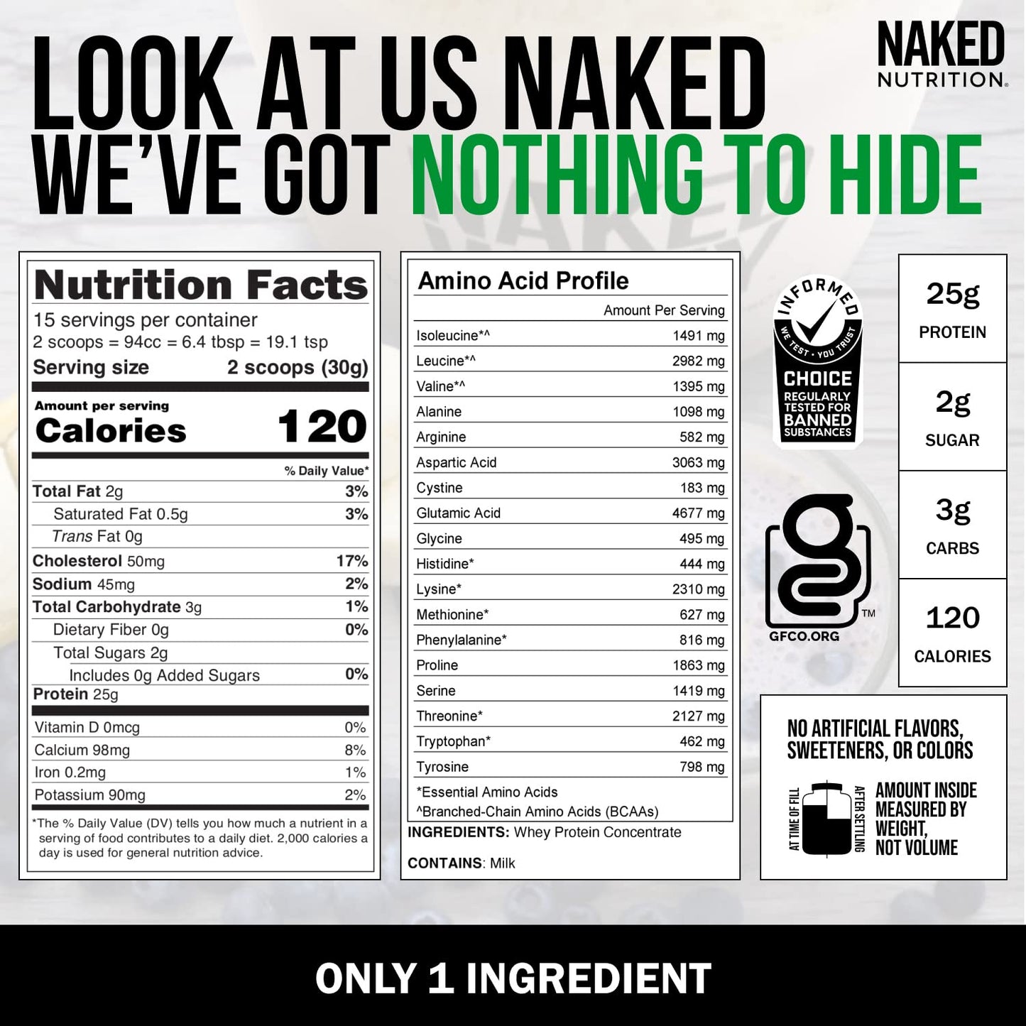 Naked Nutrition Naked Whey 1Lb - Only 1 Ingredient, Grass Fed Whey Protein Powder