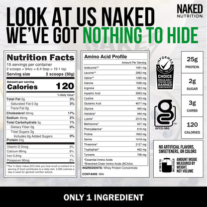 Naked Nutrition Naked Whey 1Lb - Only 1 Ingredient, Grass Fed Whey Protein Powder