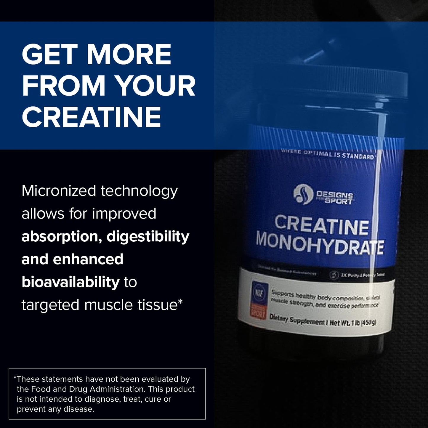 Designs for Sport Creatine Monohydrate Powder - NSF Certified for Sport Creatine