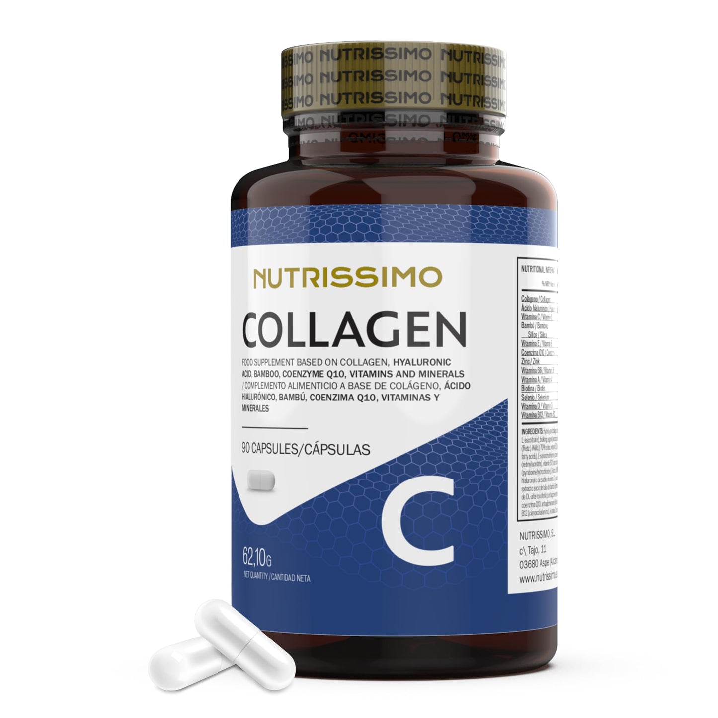 NUTRISSIMO Collagen + Hyaluronic Acid + Biotin + CoQ10 + Vitamins A, C (non-acidic), D and B12 + Zinc