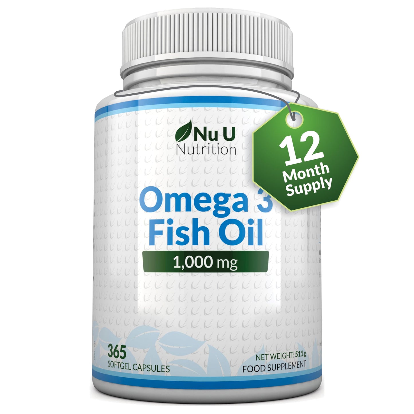 Omega 3 Fish Oil 1000mg - 365 Softgel Capsules - Up to 12 Month’s Supply - Pure Fish Oil 