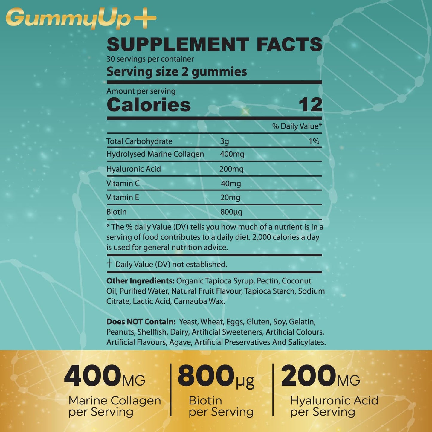 Hydrolysed Collagen Gummies with Biotin, 60 Sugar Free Natural Pineapple Flavoured Gummies