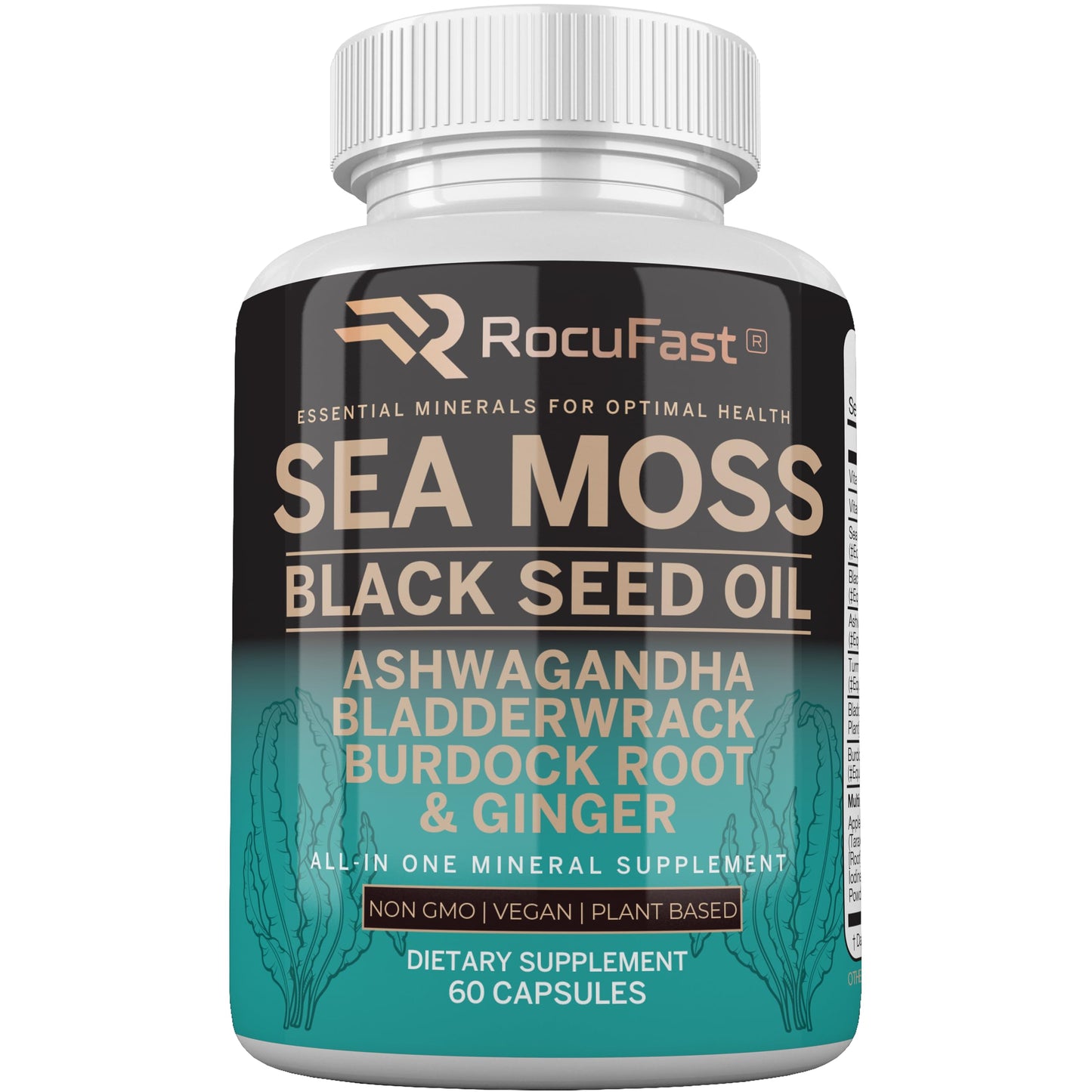 Rocufast 3000mg Sea Moss with Black Seed Oil, 2000mg Bladderwrack Burdock Root Ginger