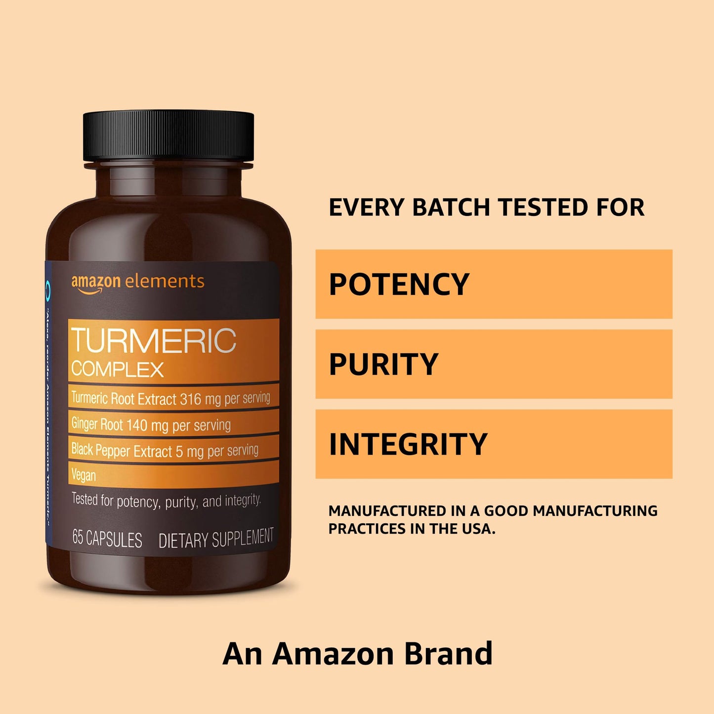 Amazon Elements Turmeric Complex, 316 mg Curcumin, 140 mg Ginger, 5 mg Black