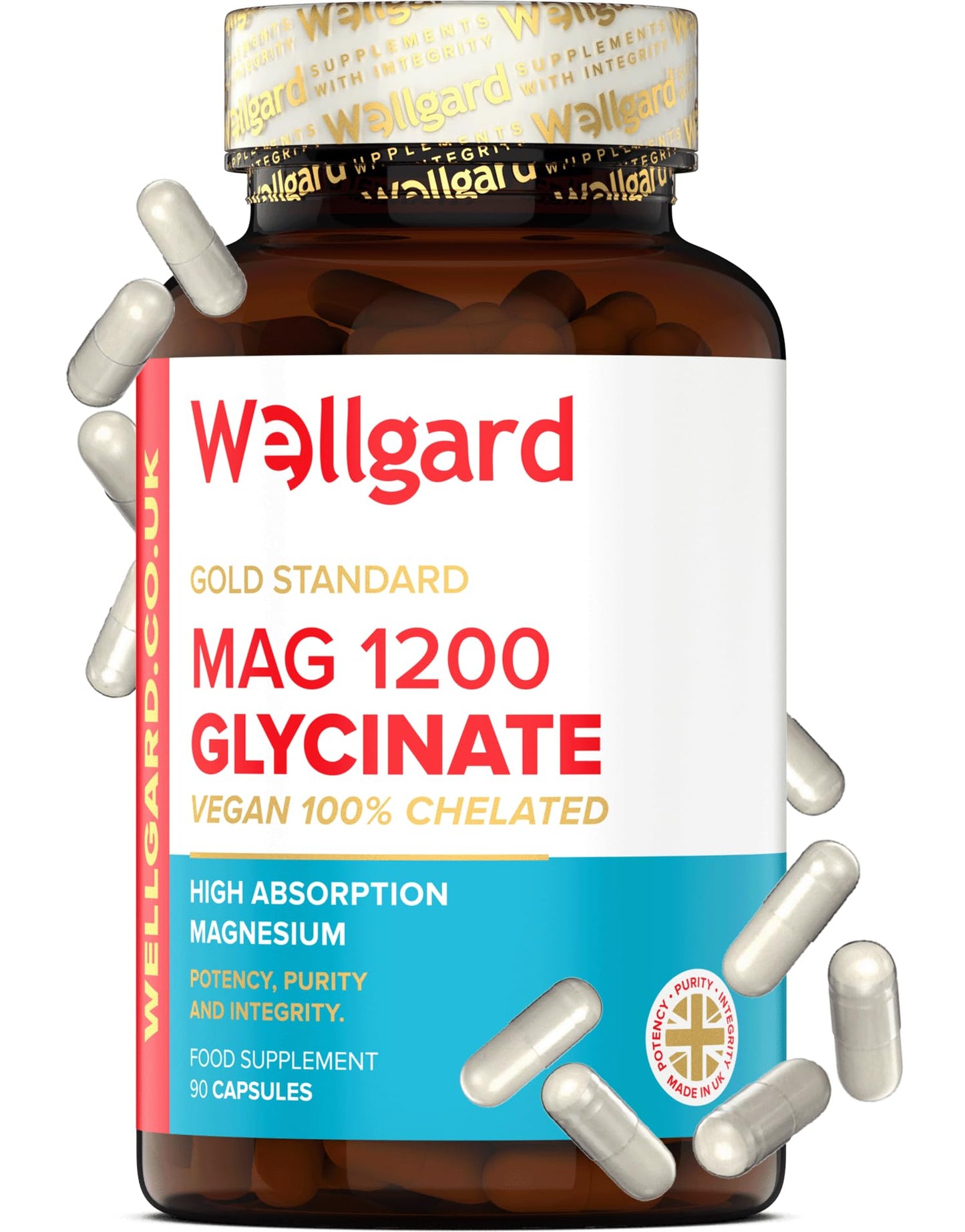 Wellgard Magnesium Glycinate, Mag 1200, High Strength Magnesium Bisglycinate