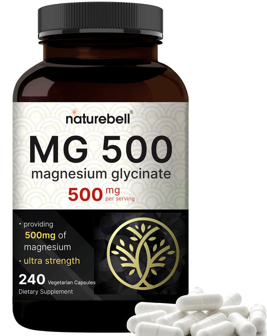 NatureBell Magnesium Glycinate 500mg Per Serving | 240 Veggie Capsule, 100% Chelated