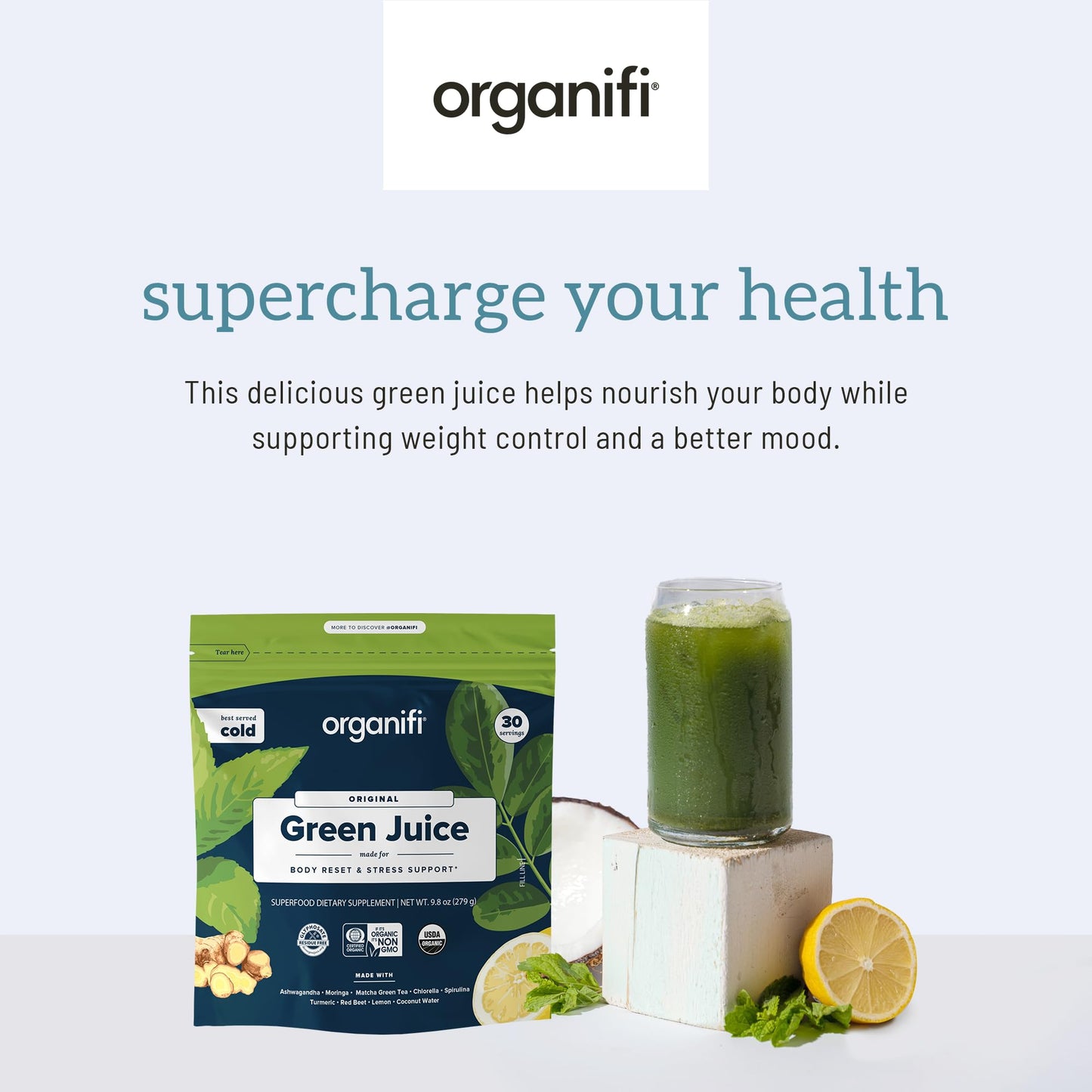 Organifi Green Juice - Powder Supplement with Organic Spirulina, Ashwagandha