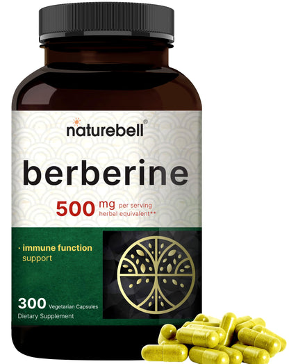 Berberine Supplement 500mg | 300 Veggie Capsules, 97% Pure Berberine HCL – 5:1 Root 