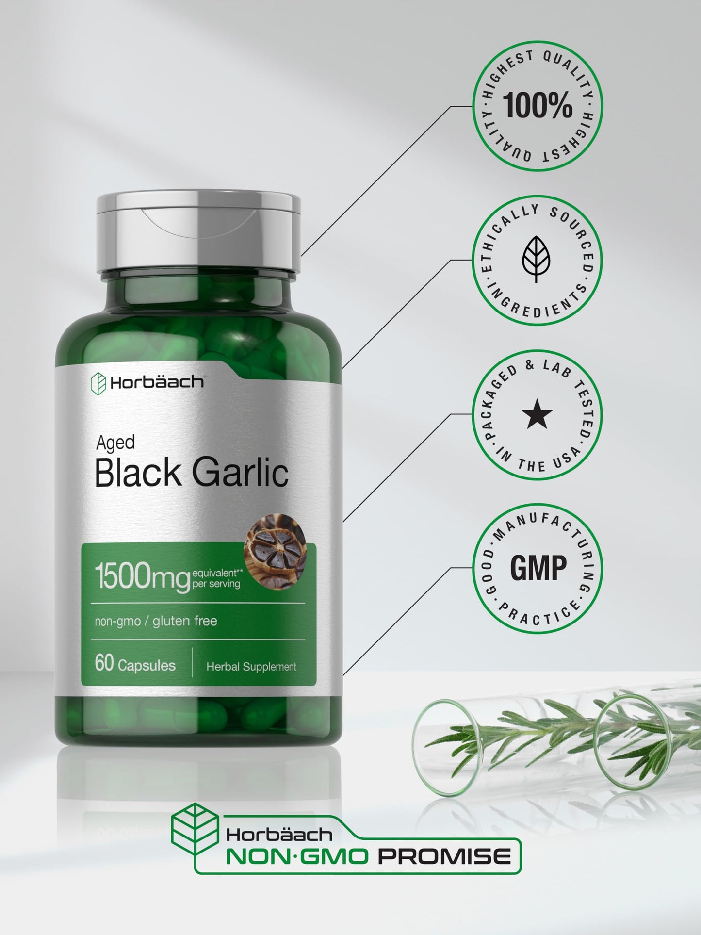 Aged Black Garlic Capsules 1500mg | 60 Count | Fermented Extract Supplement