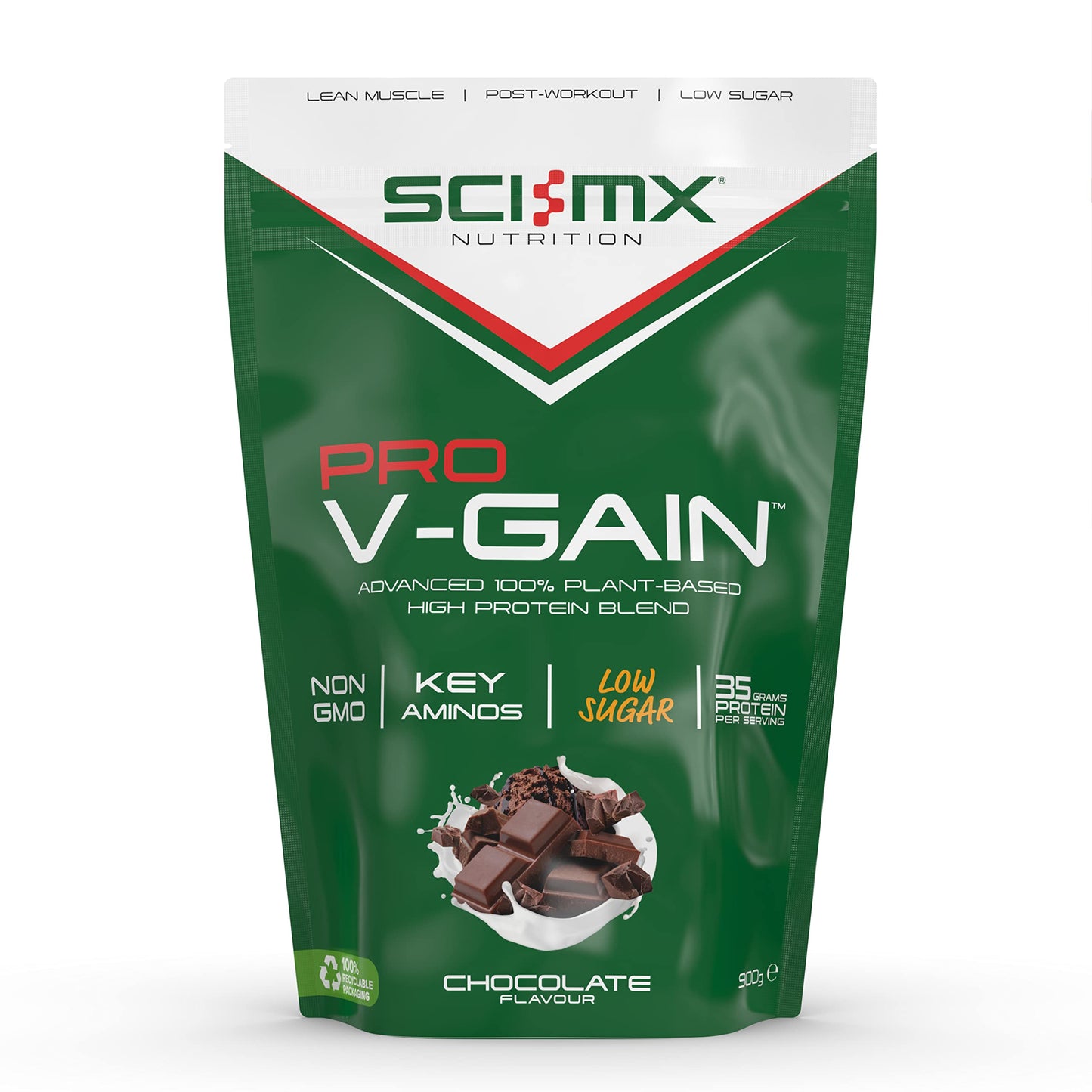 SCI-MX Pro V Gain 100% Plant Based Vegan Protein Formula With No Added Sugar - Chocolate Flavour - 900g - 20 SERVINGS