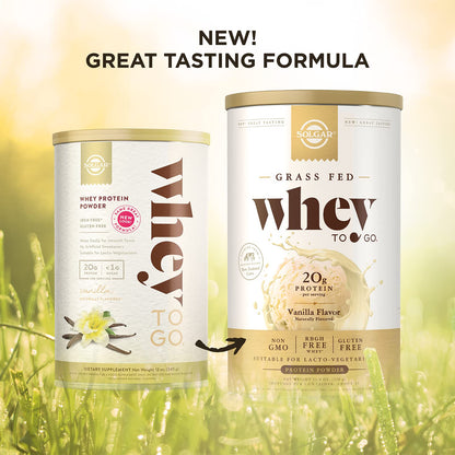 Solgar Whey To Go Natural Vanilla Flavour Protein Powder 340 g - Grass-Fed Whey from New Zealand Cows