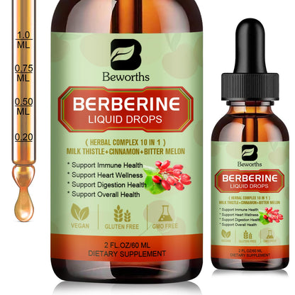 Berberine HCL Supplement - Berberine Liquid Drops with Turmeric, Bitter Melon