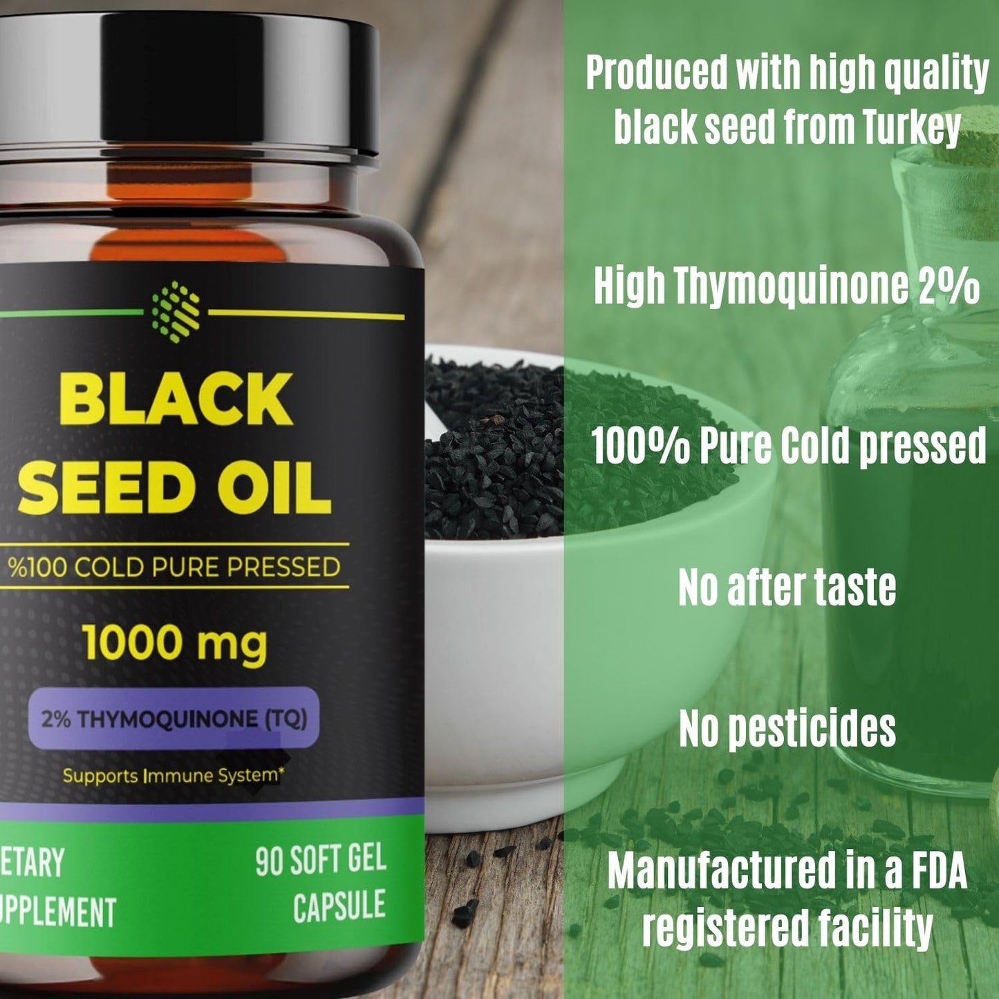 aromel Black Seed Oil Capsules, 90 Days Supply, 2% Thymoquinone, Non-GMO