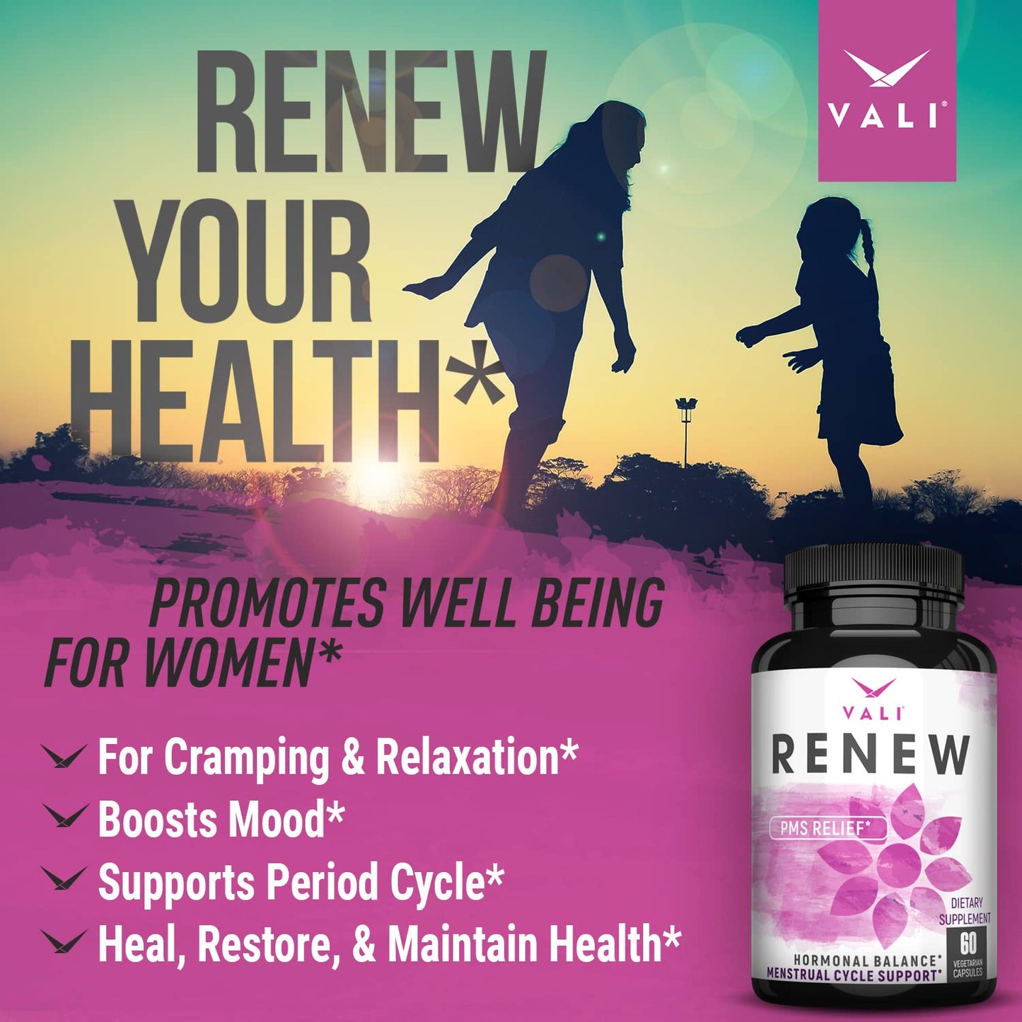 VALI Renew PMS Relief Supplement. Women’s Menstrual Cycle Support. Herbal Formula