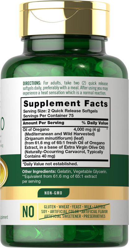 Oregano Oil Extract | Max Potency | 150 Softgel Capsules | Non-GMO and Gluten