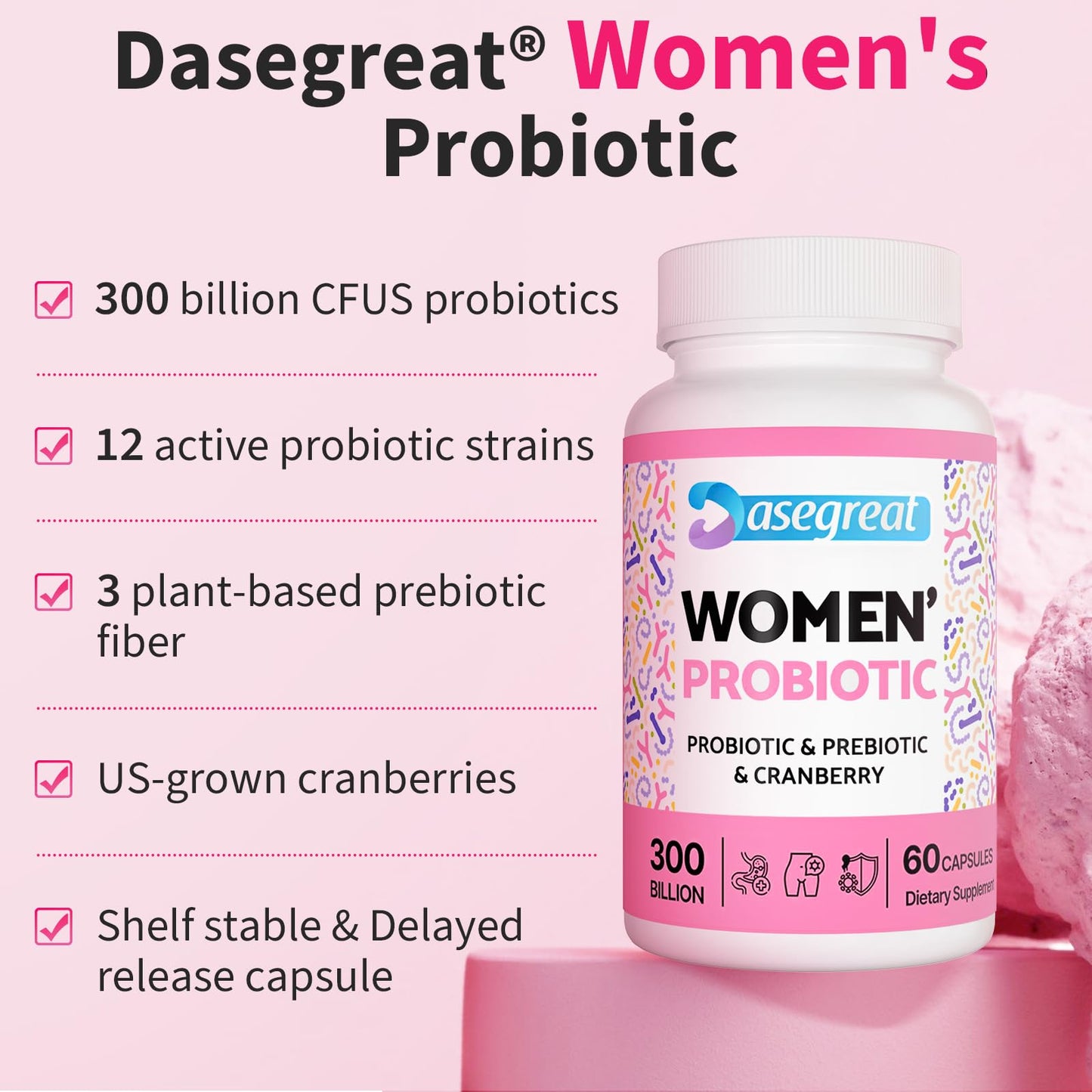 300 Billion CFUs Probiotics for Women,12 Strains Probiotics with Prebiotic Cranberry