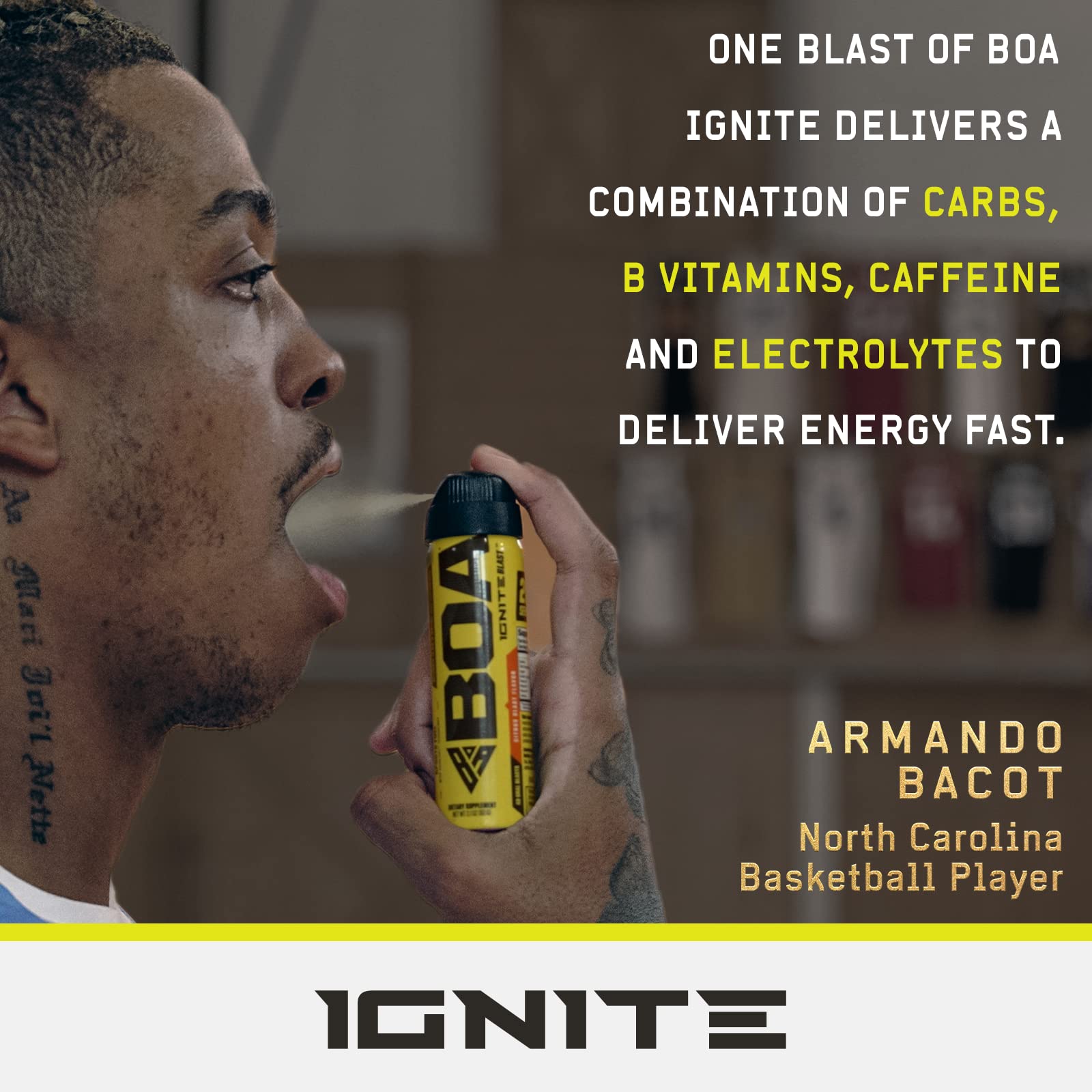 BOA Ignite Blast – Oral Aerosol Rapid Energy Solution – Pre Workout with Caffeine, B Vitamins, Electrolytes, Carbohydrates (Citrus Flavor)