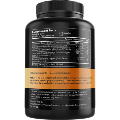 4-in-1 Supplement with Turmeric, Garlic, Ginger Root, and Black Pepper - 120 Capsules