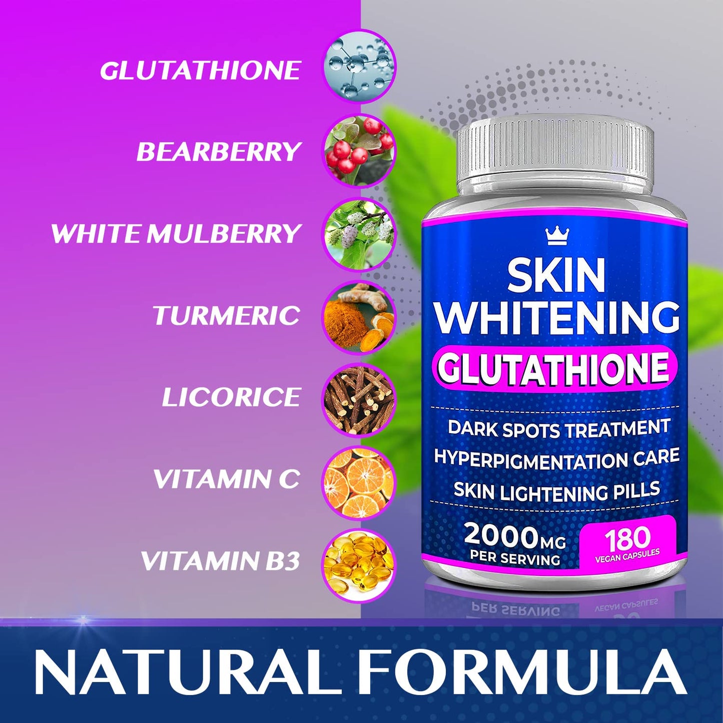 Glutathione Whitening Pills - 180 Capsules 2000mg Glutathione - Effective Skin Lightening