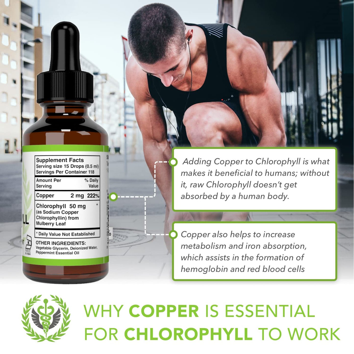 Benevolent Chlorophyll Liquid Drops - 100% Natural + 4X Potency Concentration for Energy