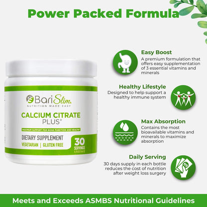 BariSlim Bariatric Calcium Citrate Plus Powder - Formulated for Patients After Weight Loss