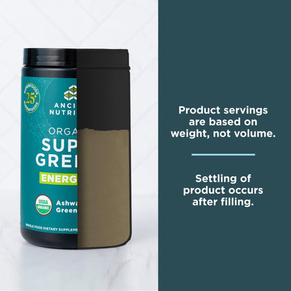 Ancient Nutrition Supergreens Energizer Powder, Organic Superfood Powder with Caffeine