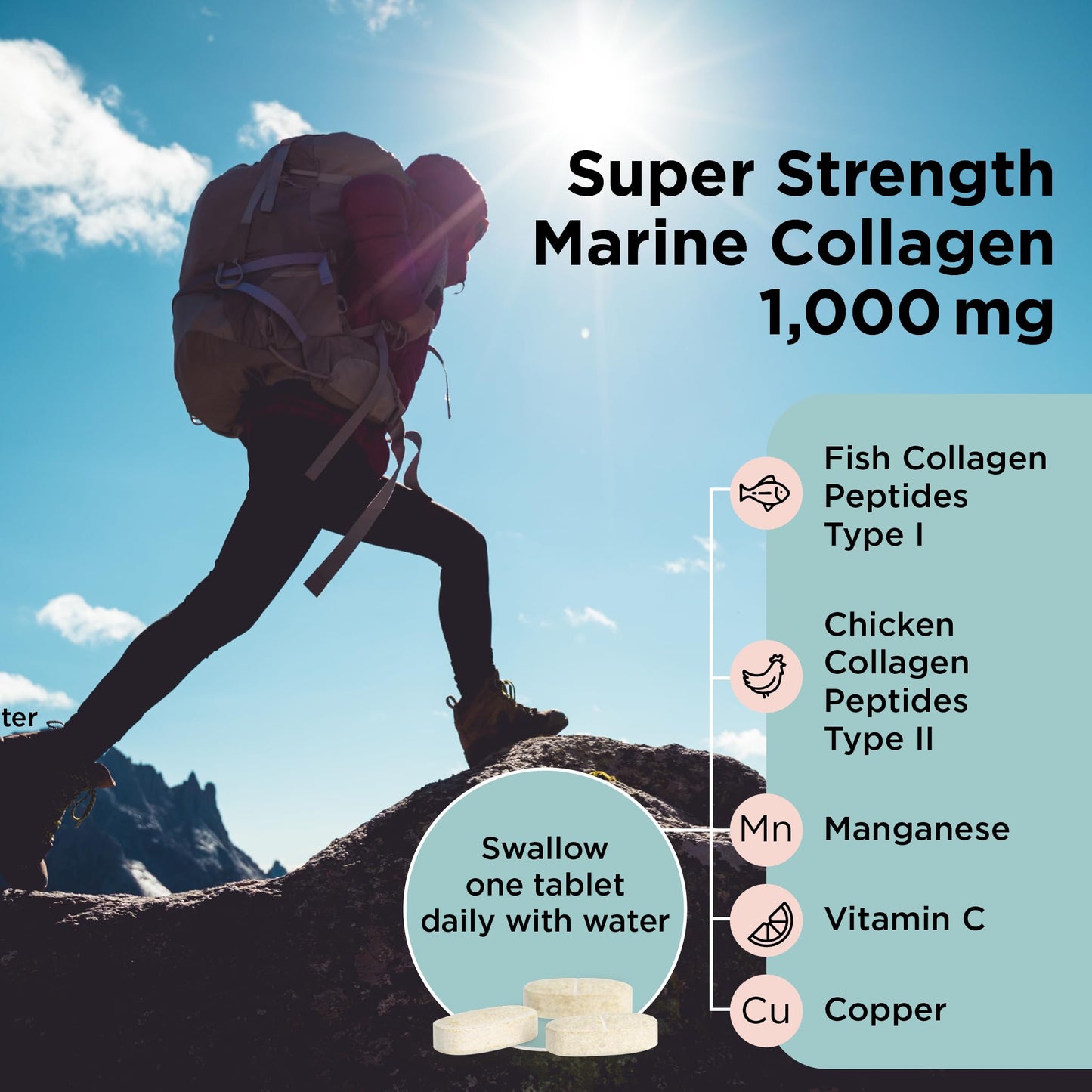 Healthspan 1,000mg Marine Collagen Complex 60 Tablets | 800mg Type I + 200mg Type II Collagen