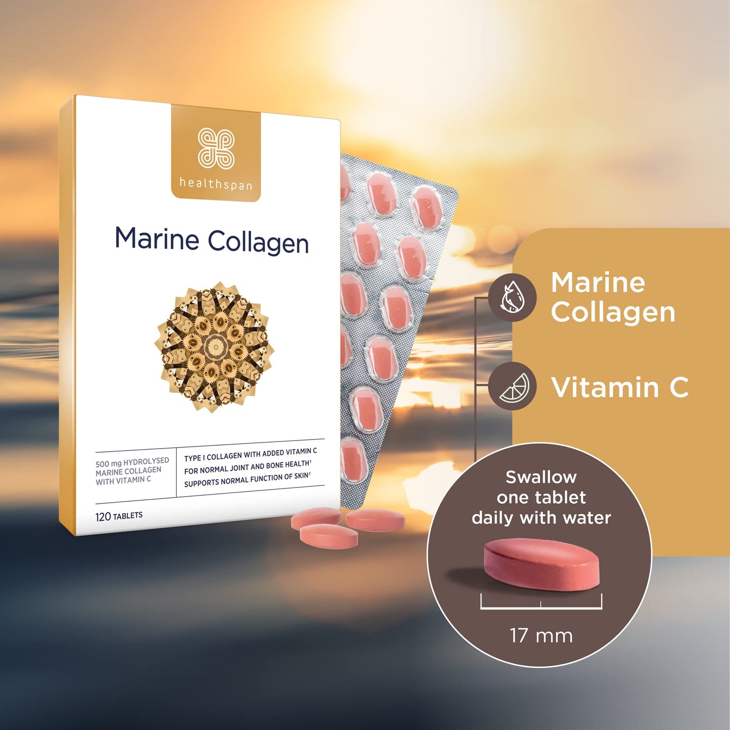 Healthspan Marine Collagen 500mg (120 Tablets) | Hydrolysed Type I Marine Collagen