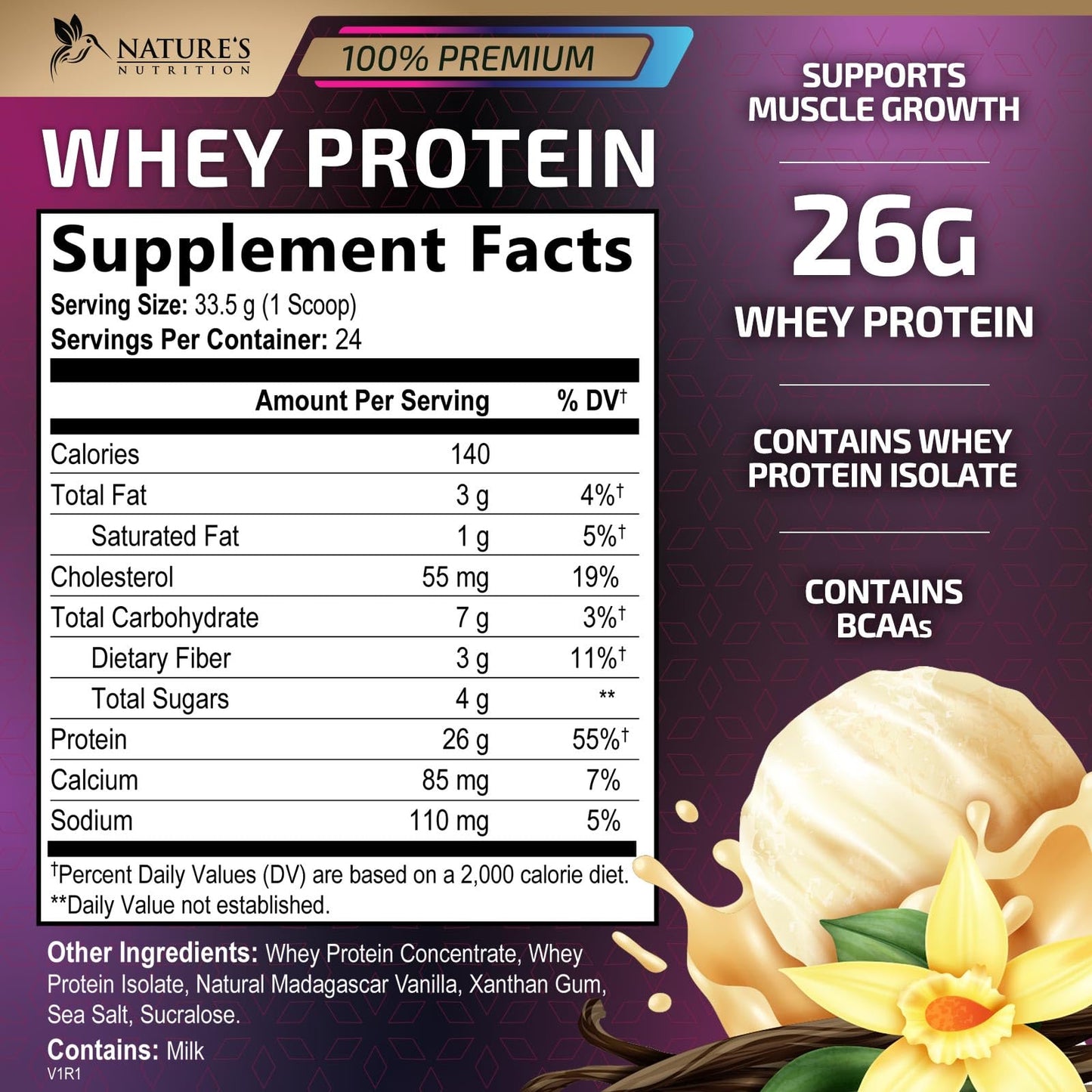 Whey Protein Powder 26g - Vanilla Ice Cream Whey Isolate Protein for Muscle Growth