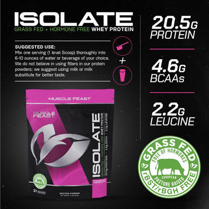 Muscle Feast Grass-Fed Whey Protein Isolate, All Natural Hormone Free Pasture Raised