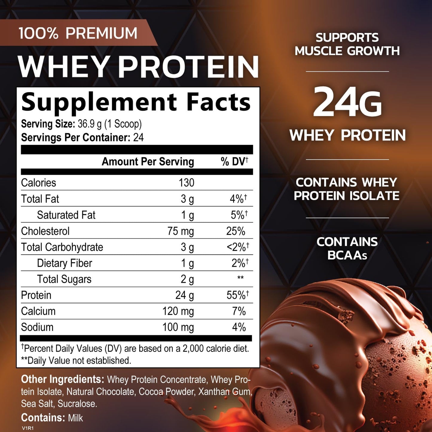 Nature's Premium 100% Whey Protein Powder, 24g of Protein, Double Rich Chocolate