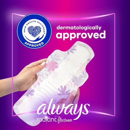 Always Radiant Feminine Pads for Women, Size 4 Overnight Pads