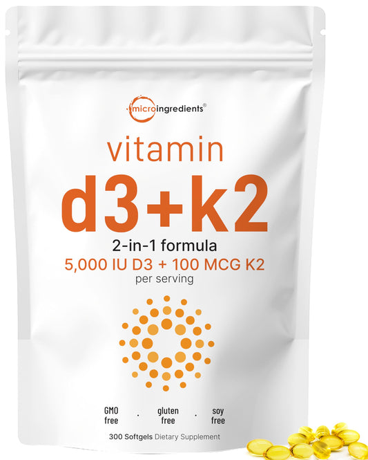 Micro Ingredients Vitamin D3 5000 IU with K2 100 mcg, 300 Soft-Gels