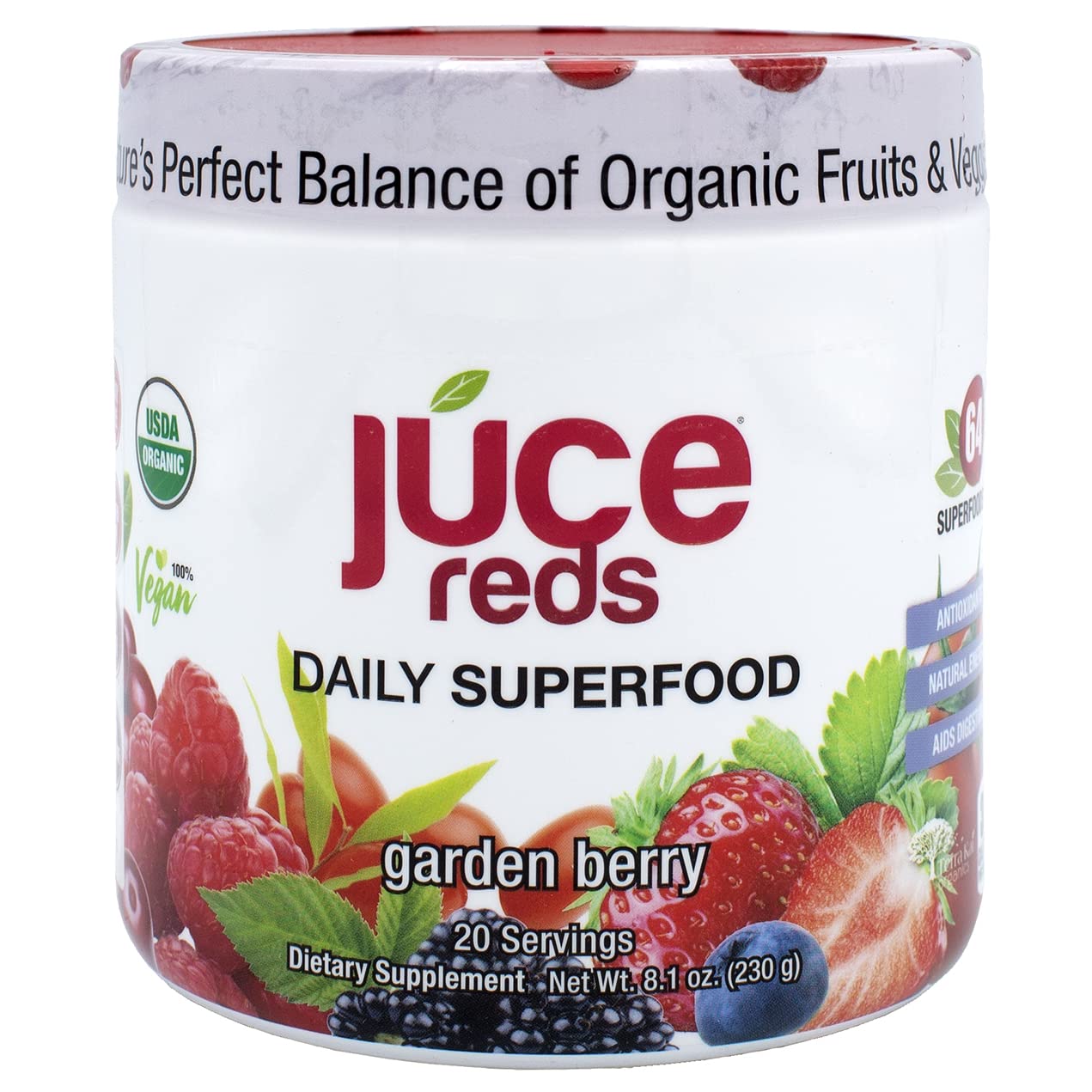 JUCE Reds Organic Superfood Powder - Garden Berry Flavor | Fruit and Veggie Powder