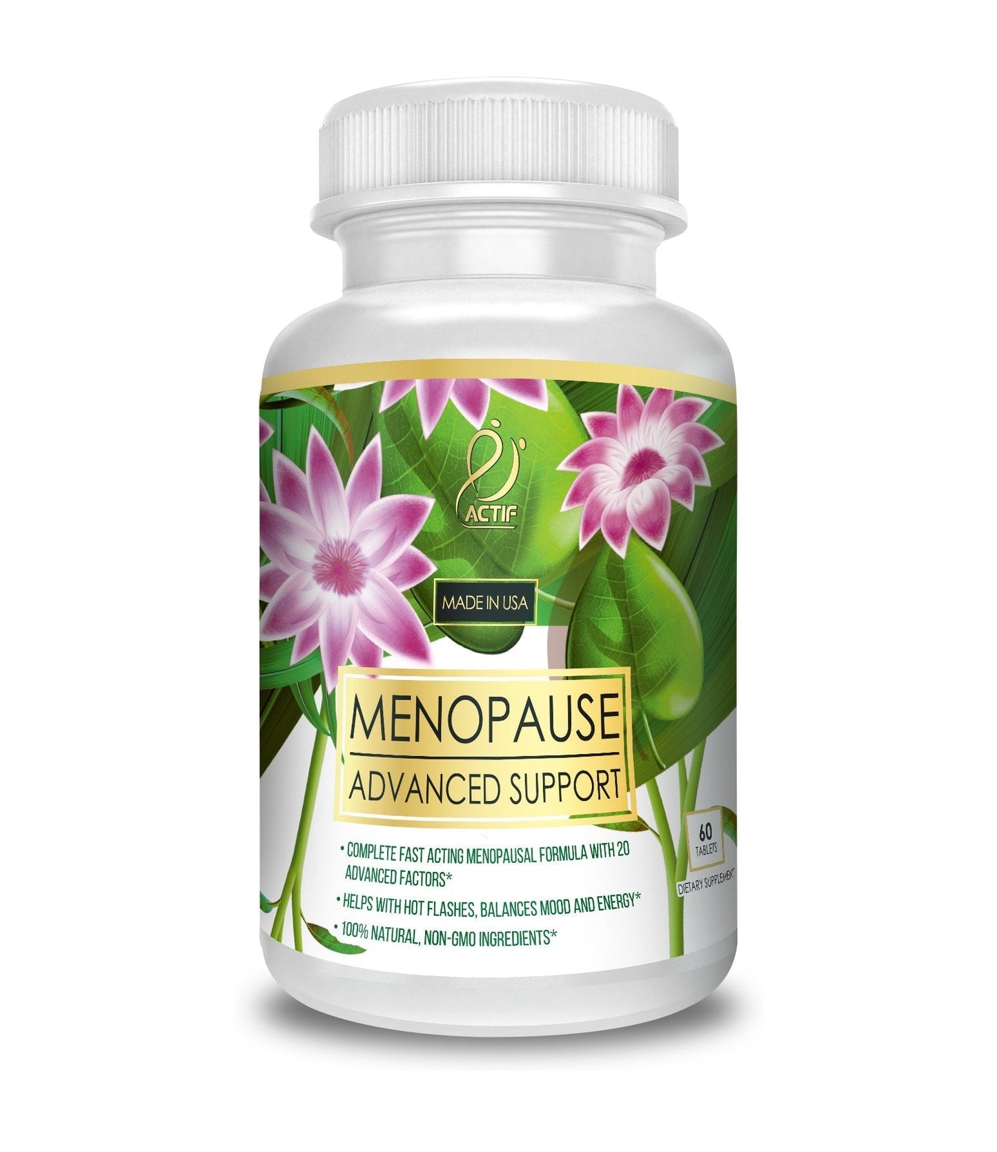 Actif Menopause Advanced Support with 20+ Organic Vitamins and Herbs - Relieves Hot Flashes, Night Sweats