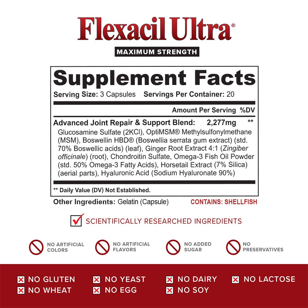 Flexacil Ultra Joint Health & Support Supplement with Glucosamine, Chondroitin