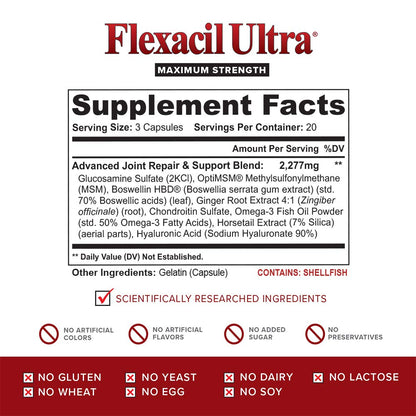 Flexacil Ultra Joint Health & Support Supplement with Glucosamine, Chondroitin