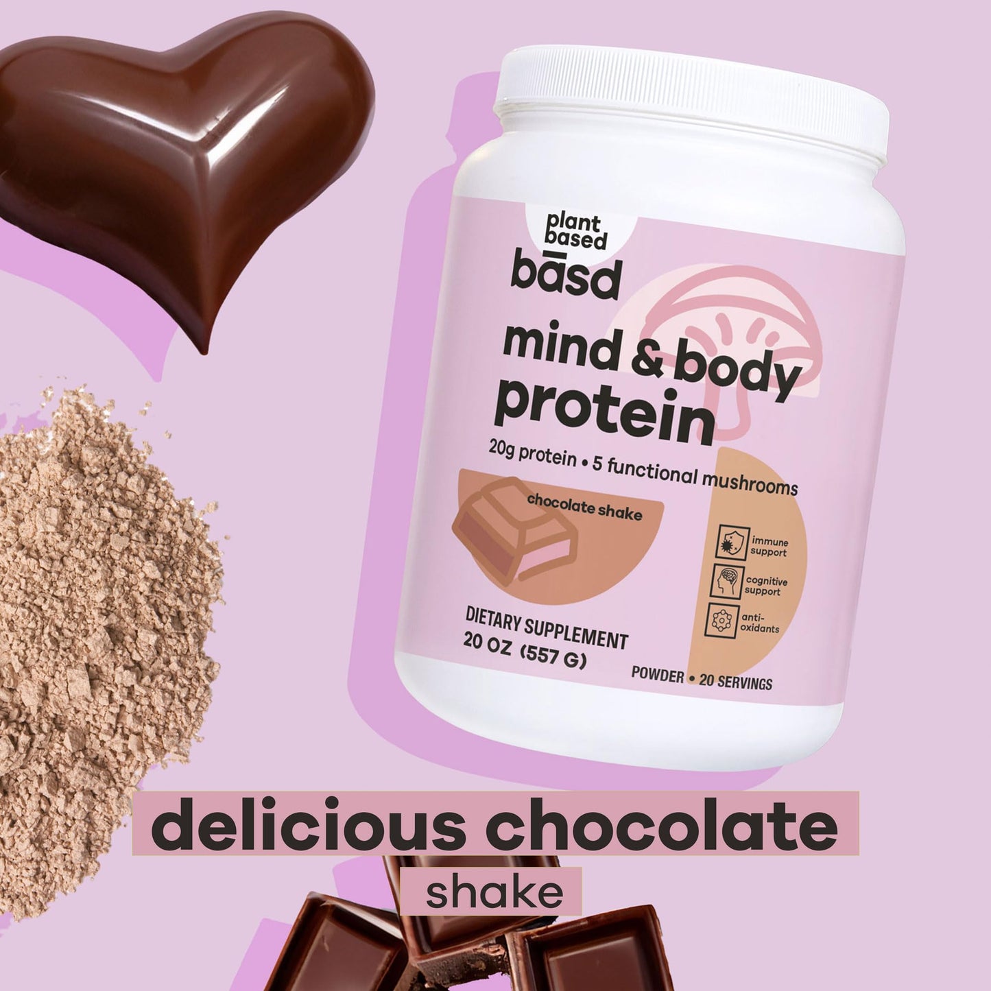 basd Mind & Body Protein, Delicious Chocolate Shake | Plant-Based Protein | Vegan