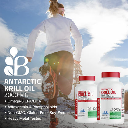 Bronson Antarctic Krill Oil 2000 mg with Omega-3s EPA, DHA, Astaxanthin and Phospholipi