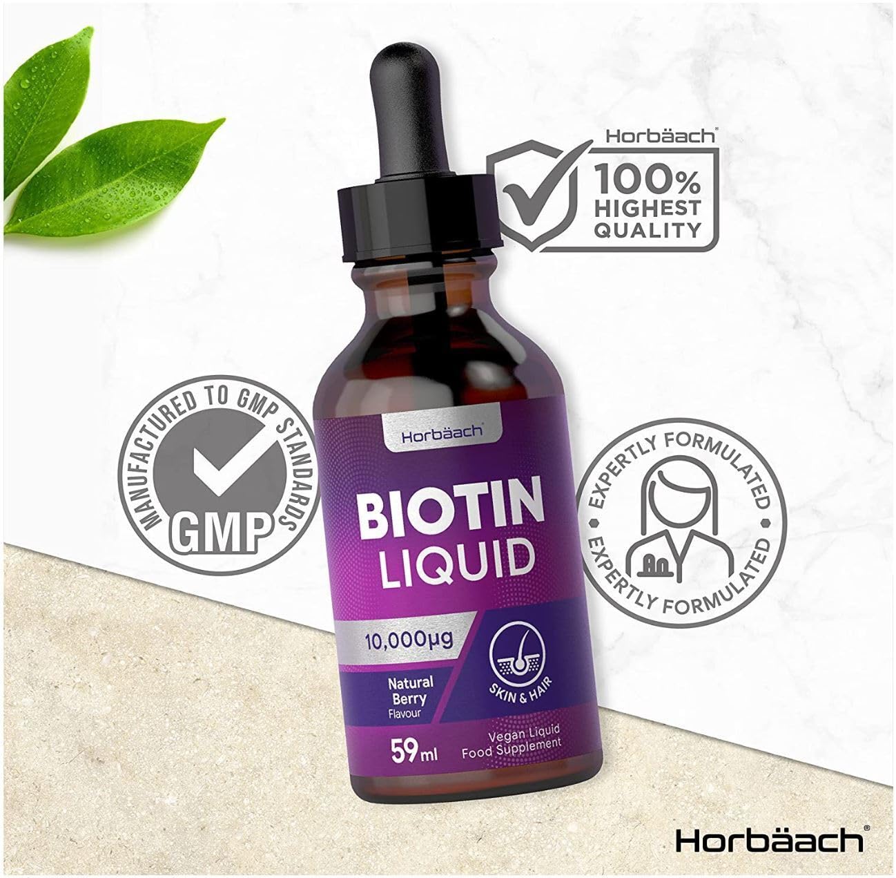 Biotin Liquid Drops for Hair & Skin Support | 10000 mcg Supplement | 59 ml Vitamin B7