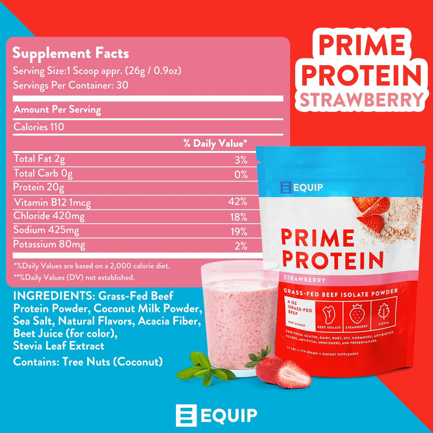 Equip Foods Prime Protein - Grass-Fed Beef Protein Powder Isolate -Paleo and Keto