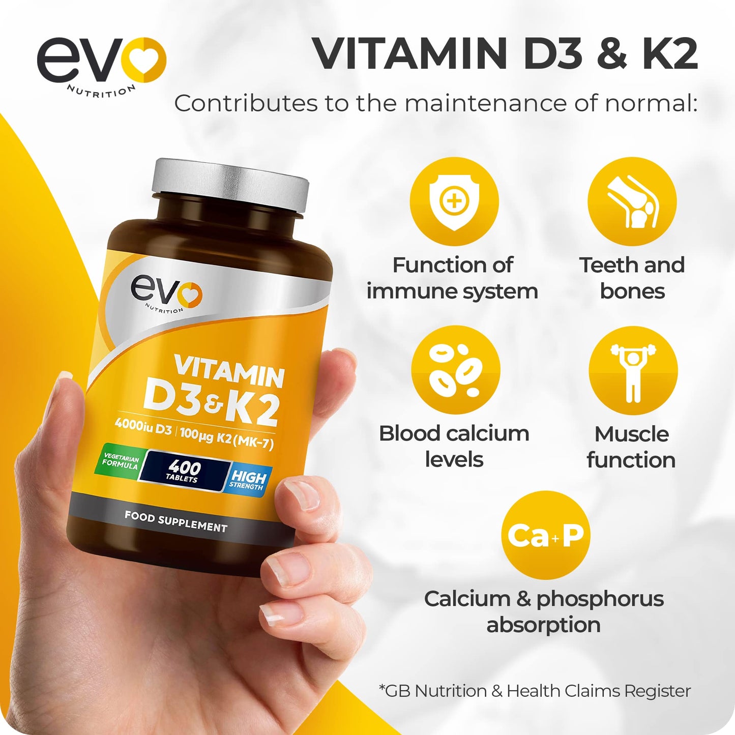 Vitamin D3 4000iu & Vitamin K2 100ug MK7 | 400 Vegetarian Tablets - 1 Year Supply