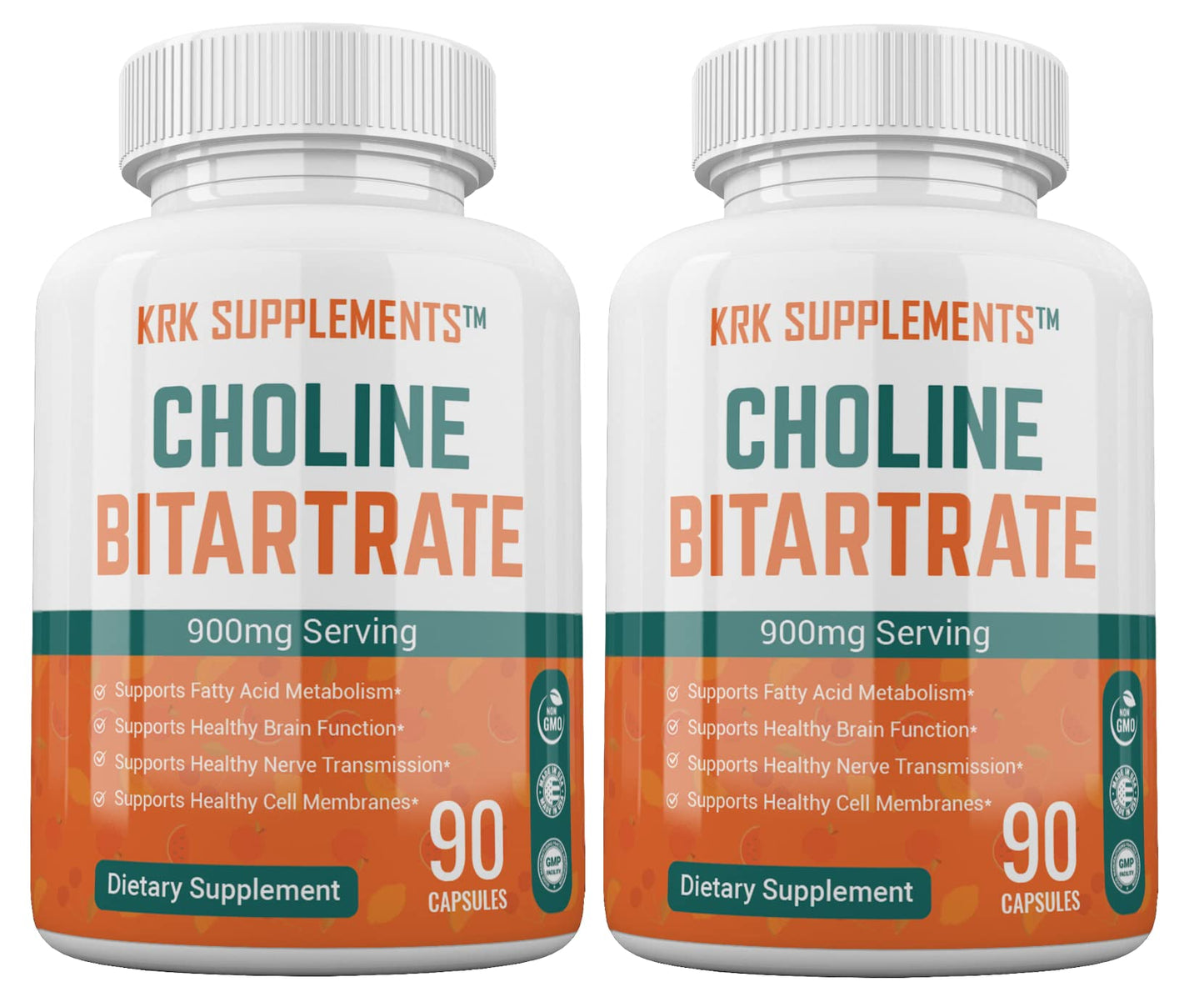 KRK SUPPLEMENTS Bundle Combo of 2 Bottles of Choline Bitartrate and 2 Bottles